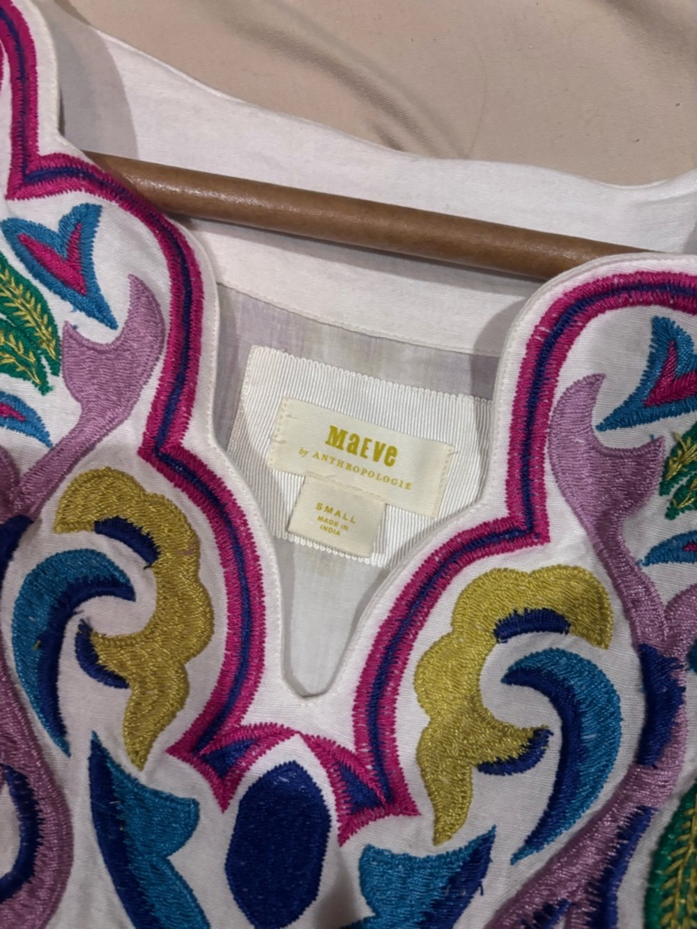 Anthropologie Maeve White Tunic with Bright Multicolor Embroidery - Picture 3 of 4